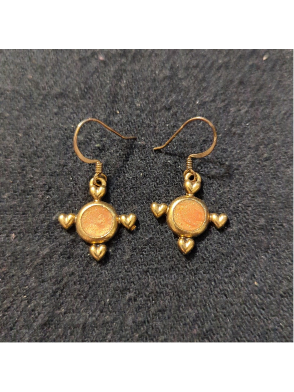 Gold Tone Orange Enamel Heart Drop Statement Earrings